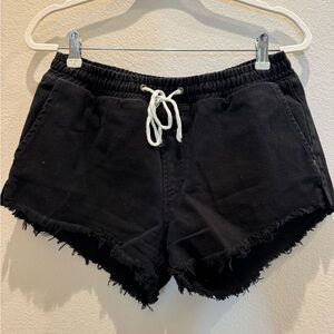 Billabong Black Denim Shorts with Frayed Hem
